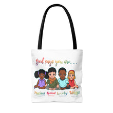 Load image into Gallery viewer, God Says You Are Tote Bag, MR, Encouragement, Affirmation, Kids Gift, Children tote bag
