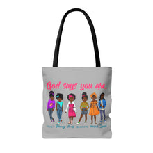 Load image into Gallery viewer, African American Teen God Says You Are Tote Bag, Affirmation, Inspirational
